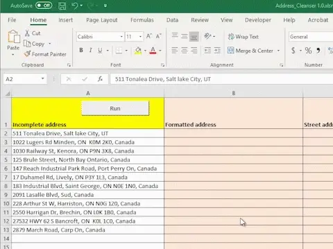 Step 2: Click RUN to process addresses
