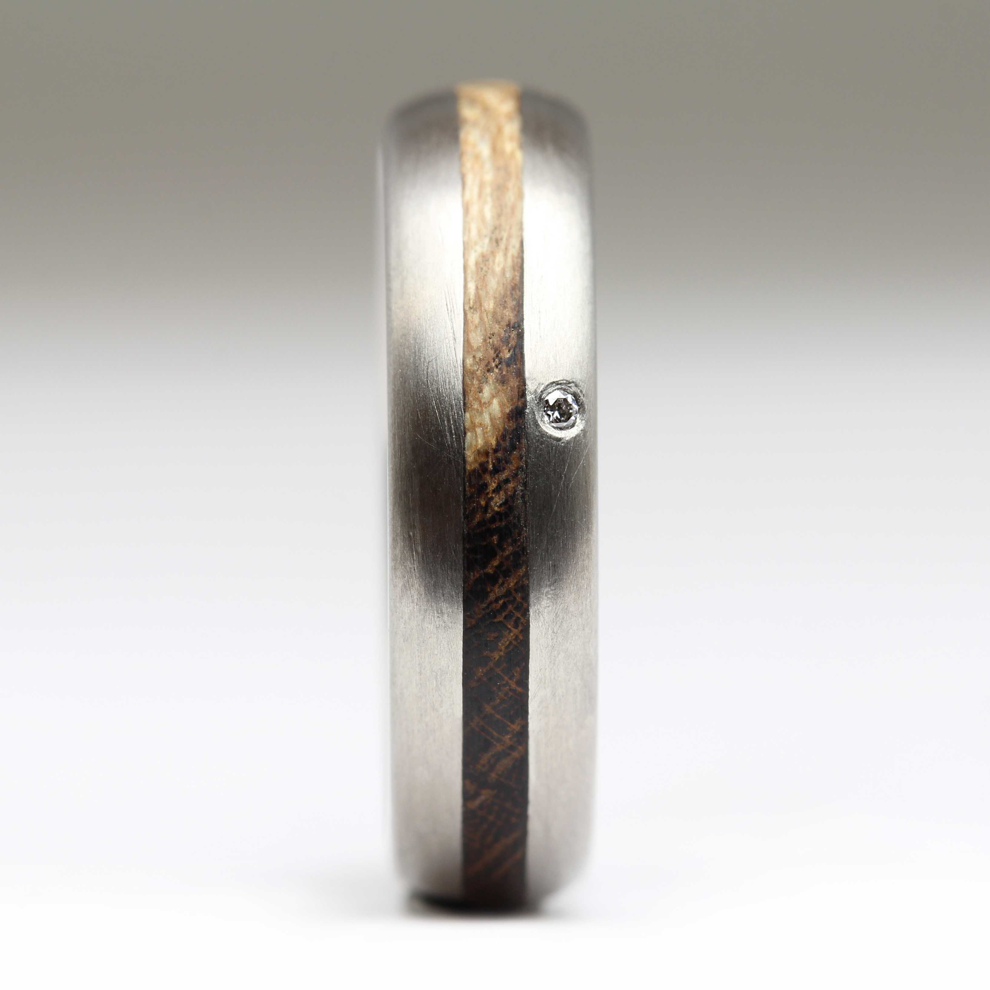 R38 Titanium Ring with Two Tone Laburnum Inlay & Flush Set White Diamo ...