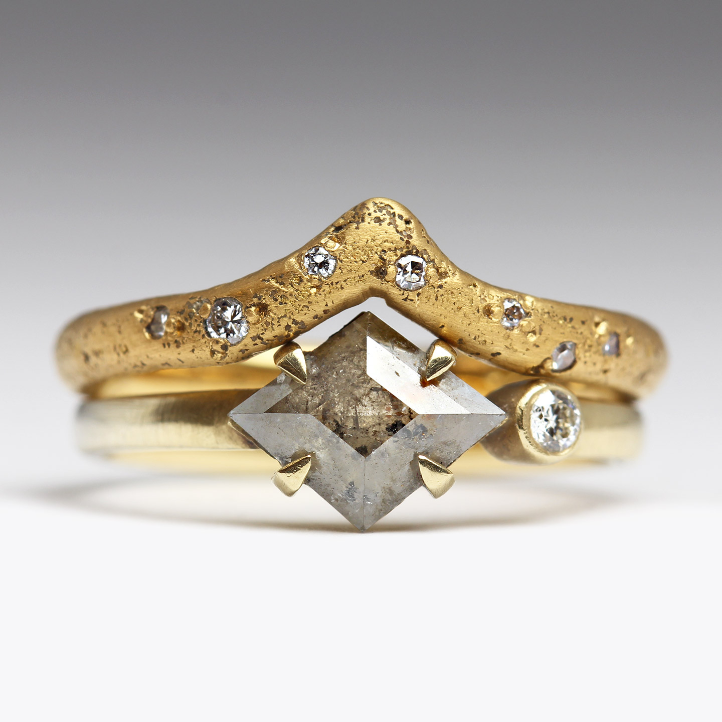 22ct Gold Sandcast Wedding Ring Shaped to Engagement Ring – Justin Duance