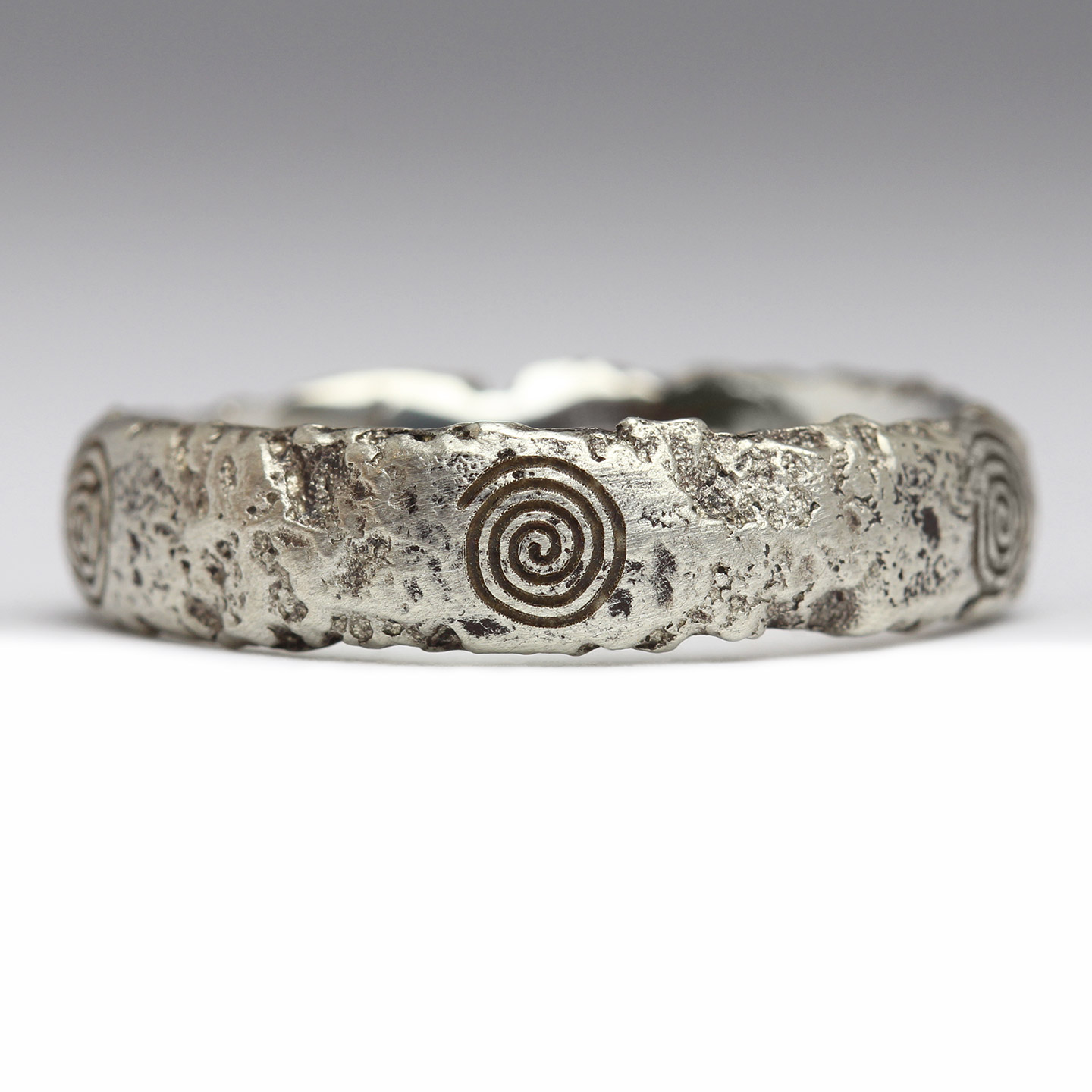 Extra Texture Sandcast Silver Ring with Spiral Engravings – Justin Duance
