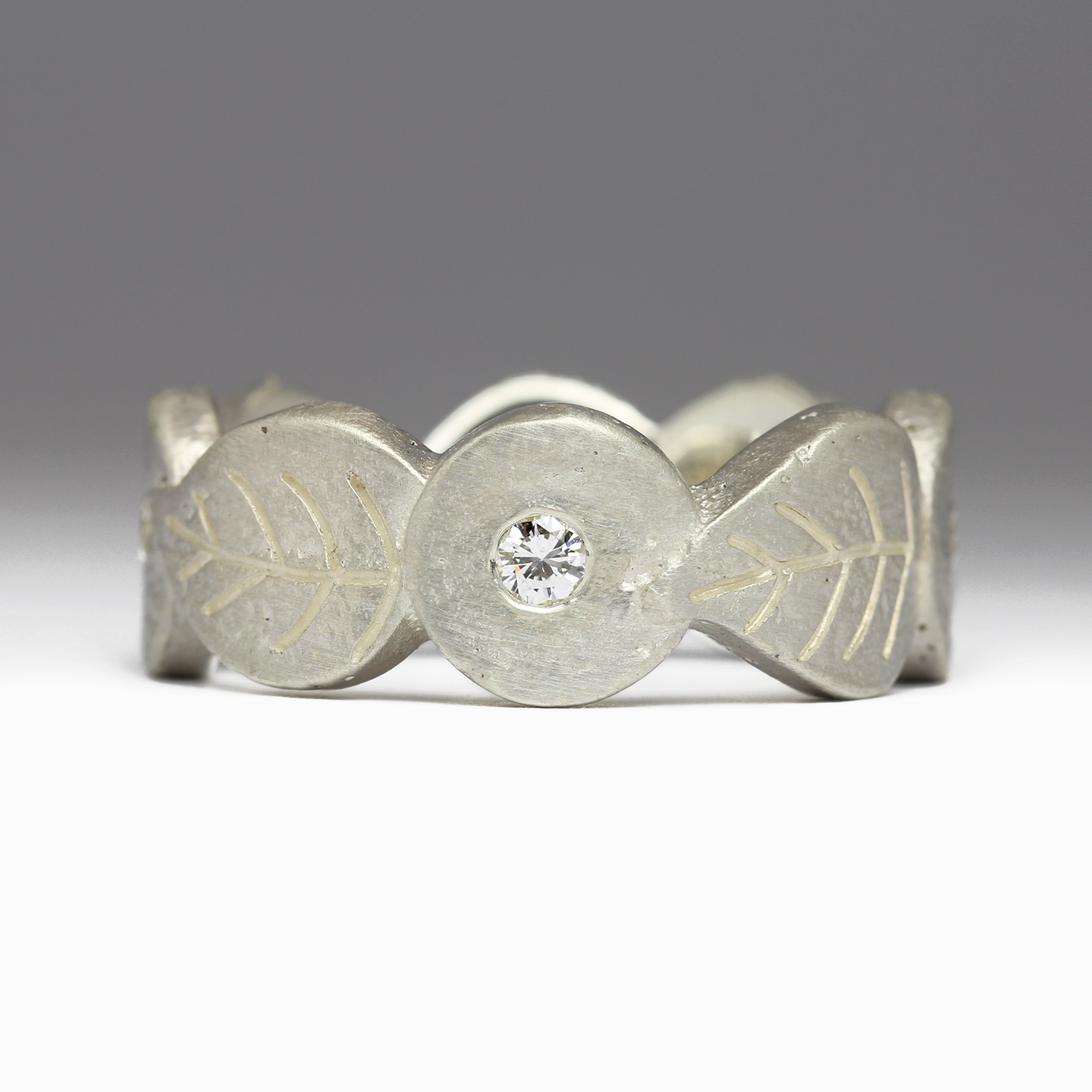 Leaf Motif Wedding Rings in Sandcast 14ct Yellow Gold & Silver with Fl ...