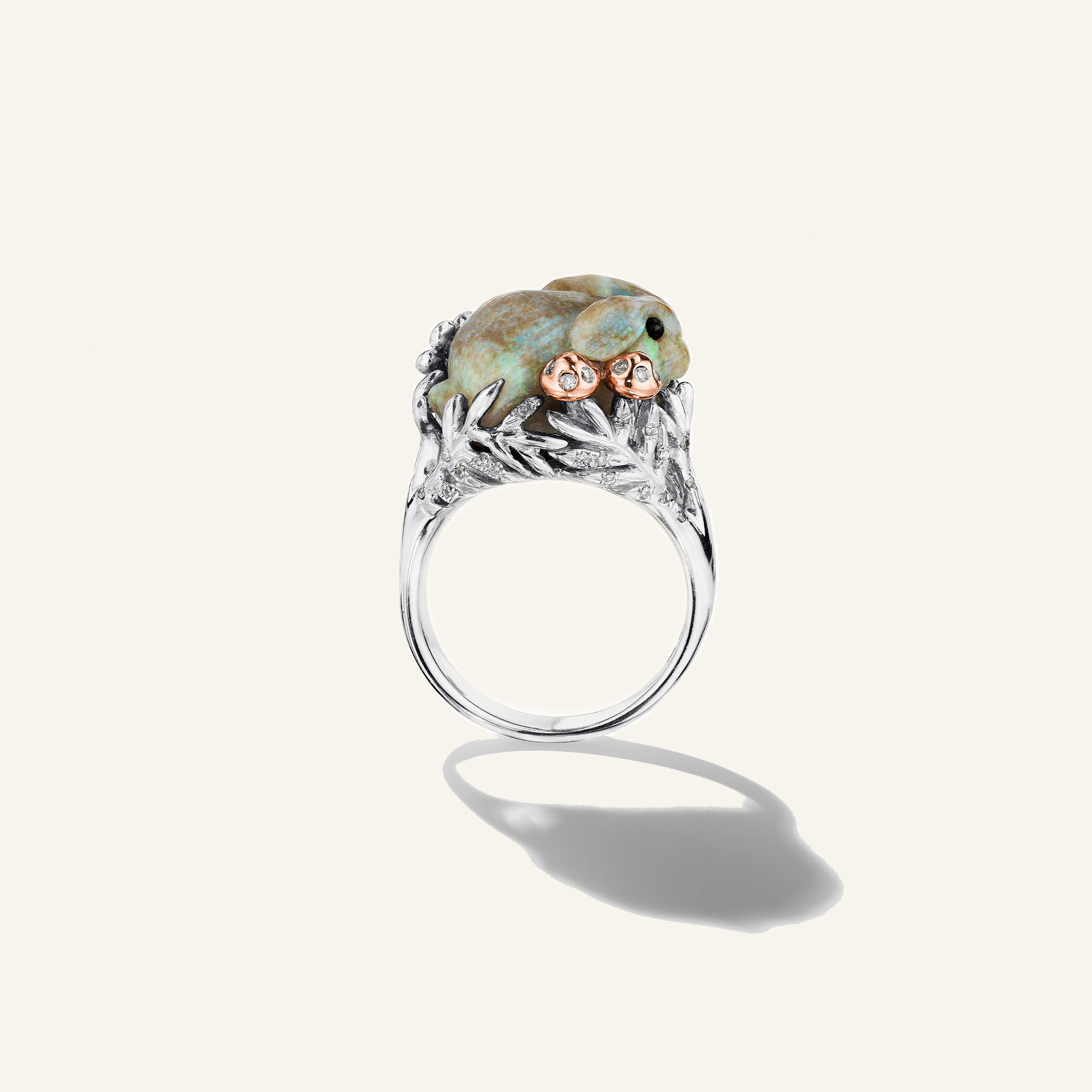 Wonderland-Gray-Opal-Bunny-Ring_18k White/Rose Gold