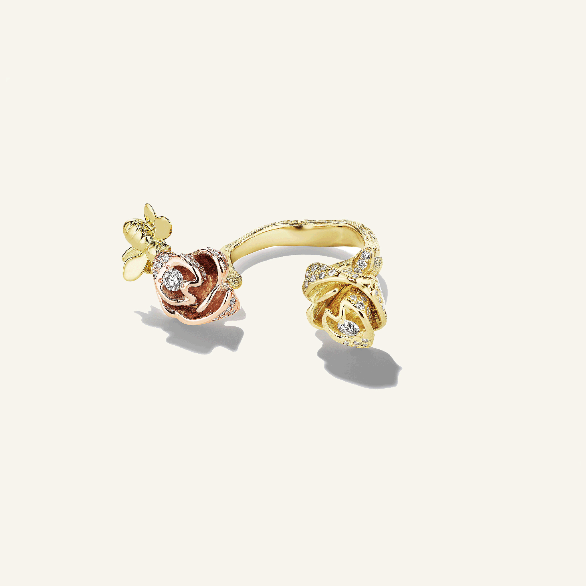 Wonderland-Bee-and-Rose-In-Between-Ring_18k Yellow/Rose Gold