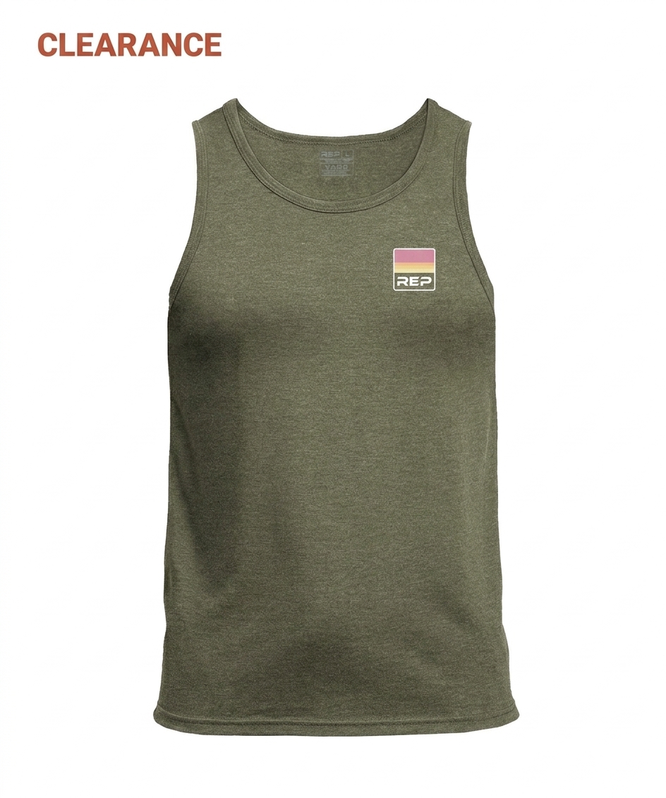 Clearance: Men's Rise Tri-Blend Tank - Heather Olive/Red / X-Small